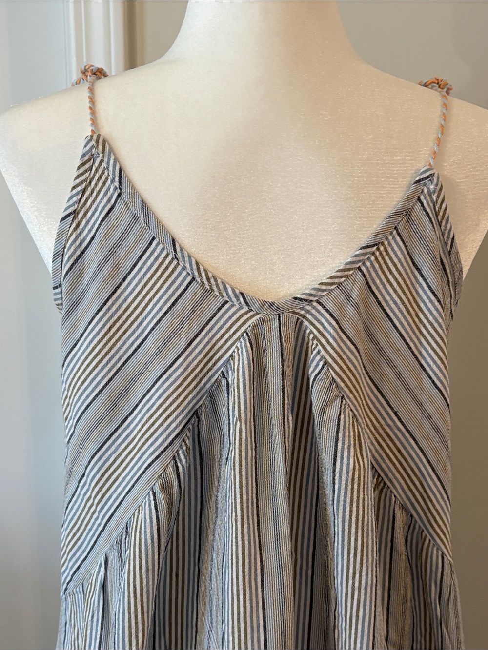 Altr’d State Striped Maxi SunDress w Tassel Shoulder Ties - Blue, White & Brown - Picture 5 of 8